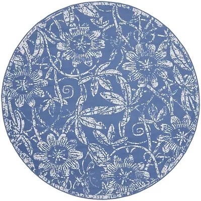 Whimsicle Floral Blue 8' X Round Area Rug Easy Cleaning Non Shedding Bed R... • $94.57