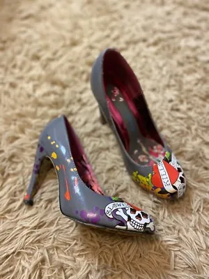 Women's Ed Hardy Grey Tattoo Heels Size 7 • $32