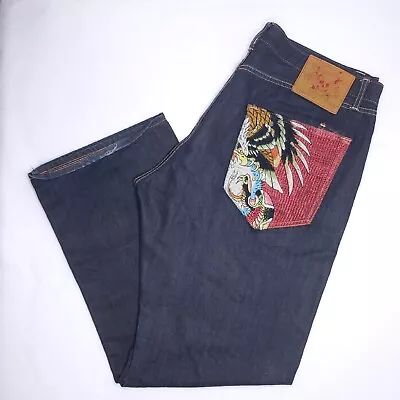 Ed Hardy Vintage Y2K Lot 2008 Mens 42x34 Eagle Skull Embroidered Denim Jeans • $149.99
