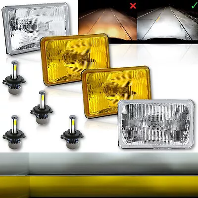 4X6 6k 4000LM LED Stock Clear Yellow Glass Metal Headlight H4 Light Bulb Set • $189.95