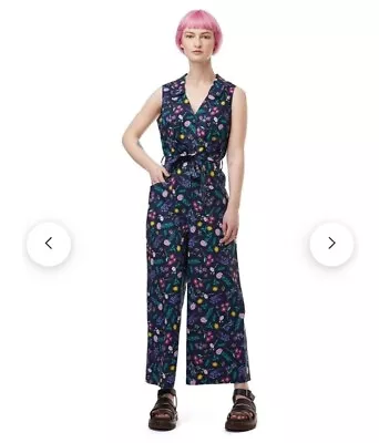 Revival By Dangerfield Blooming Jumpsuit Size 8 Floral Pockets Wide Leg Collar • $29