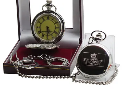 £27.99 • Buy HMP PRISON Pocket Watch Jail Warden Officer Luxury Gift  Set Handcuffs Keyring