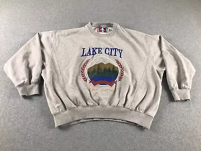 Urban Outfitters Crewneck Sweatshirt Mens Large Gray Lake City Utah Ribbed Cuff • $16.97