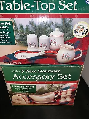 Royal Seasons Two 5-Piece Stoneware Table Top + Accessory Sets Snowman • $38