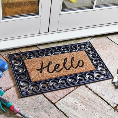 £15.99 • Buy Heavy Duty Natural Coir Hello Insert & Rubber Frame Door Mat Indoor Outdoor Home