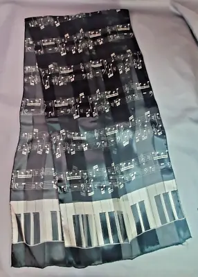 Vintage Neck Scarf Keyboard Musical Notes Piano Satin Black & White 52 X13  • $14.95