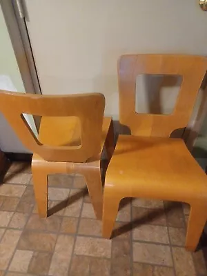 2 VINTAGE MCM THADEN-JORDAN STEAM BENT PLYWOOD CHAIRS•STAMPED W/PARTIAL STICKER • $1465