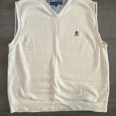 Tommy Hilfiger Mens Sweater Vest Size XL Cream Color V Neck Knit Pullover • $9.25