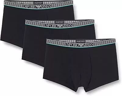 Emporio Armani Men's Silver Fit 3 Pack Trunk Boxer Brief Underwear _Black • £34.99