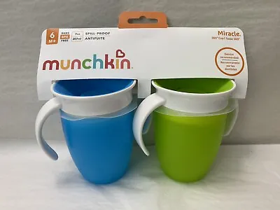 New Munchkin Miracle 360 Trainer Cup Green/Blue 7 Oz 2 Count (SH9) • $14.99