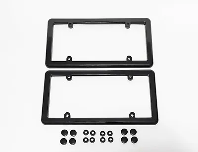 2 Black License Plate Tag Mount Holder Frames + (FREE) 8 Screw Caps / Brand New • $11.95