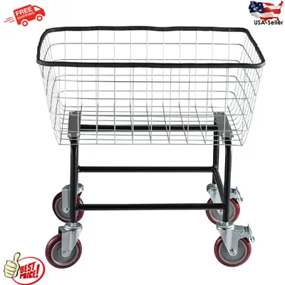 Wire Laundry Cart Basket With Wheels Chrome Finish 5inch Casters Indoor • $113.53