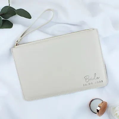 Personalised Mrs Date Clutch Bag PU Leather Bridal Wedding Day Bride To Be Gift • £10.99