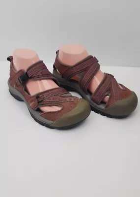 Keen Sandals Womens 8 Mystic Hiking Slip On Brown Pink Closed Toe Comfort Flat • $29.95