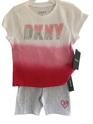 Baby Girls 2 Piece DKNY Top & Shorts Set Pink Sequin 100% Cotton Age 1 - 2 Years • £8.95