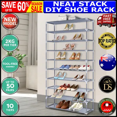 $23.94 • Buy Shoe Rack Racks Organiser Storage Shelf Shelves Stand Holder 10 Tier 50 Pairs AU