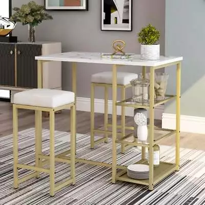 3-piece Modern Pub Set With Faux Marble Countertop And 2 Bar White 3-Piece Sets • $411.99