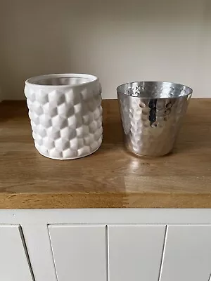 £14.50 • Buy H&M 2 X Vases Storage Pots Decor White And Chrome Bobble Pattern