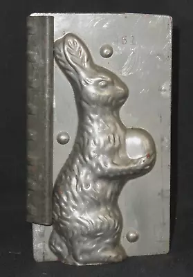 Antique Bunny Rabbit Candy Mold ~ Sitting Up W/Egg ~ Metal W/Clamp • $44