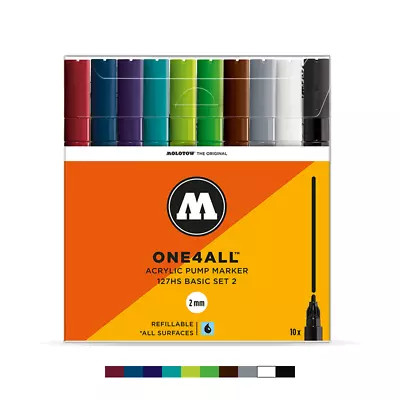 Molotow ONE4ALL 127HS Basic Set 2 (2mm) 10 Acrylic Paint Markers Graffiti Art • $45.95