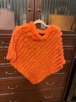 Henig Furs Orange Rabbit Fur Knit Shawl • $50