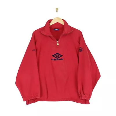 Vintage Umbro 1/4 Zip Sweatshirt Red Raglan Embroidered Oversized Mens Size M • £22.99