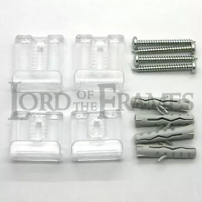 Frameless Or Undrilled Mirror Hanging Fixing Kit Clear Transparent Plastic Clips • £4.55