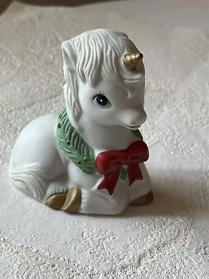 Vintage Ceramic Bisque Christmas Baby Unicorn Figurine Vintage • $8