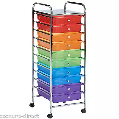 VonHaus Multi Colour 10 Drawer Chrome Kids Toys Home Office Storage Unit Trolley • £36.99