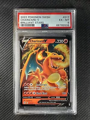 Pokemon Card PSA 6 EX-MT Charizard V Brilliant Stars 2022 Holo 017/172 • $0.99