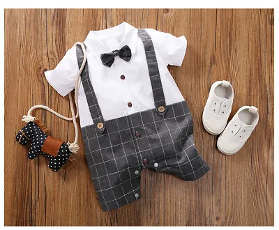 Baby Boy NAVY Or GREY Romper Suit Wedding Formal Party Smart Outfit Shorts 0-18m • £11.95