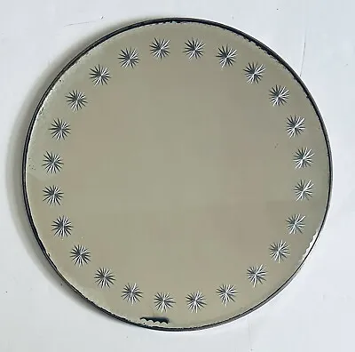 Vintage Frameless Round Wall Mirror Atomic Starbursts Scalloped Bevel 14” • $159.99