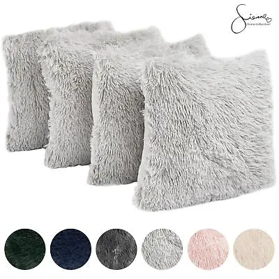 £9.99 • Buy Sienna Fluffy Pack Of 4 Square Cushion Covers Shaggy Set Scatter Sofa 18  X 18