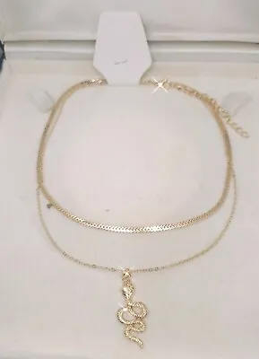 £3.50 • Buy Flat Snake Chain Gold Tone Snake Crystal Pendant Multilayer Necklace