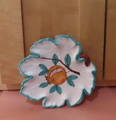 Vtg PV Peasant Village Hand Painted Leaf Shaped  Pomegranate Plate 7  Italy  EXC • $13.99