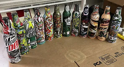 Mountain Dew Green Label Art Aluminum Collector Bottles 8 Full 4 Opened : Lot • $47.96