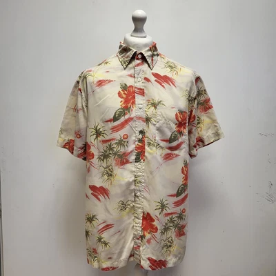 £5.99 • Buy Mens Bhs Atlantic Bay Beige Red Floral Theme Hawaiian S/sleeve Shirt Uk L