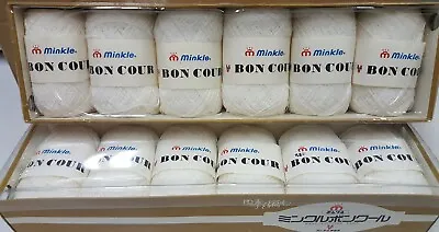 6 Vintage Skeins Balls Minkle Bon Cour Hand Knitting Yarn 801 White 2 Ply • $11.96