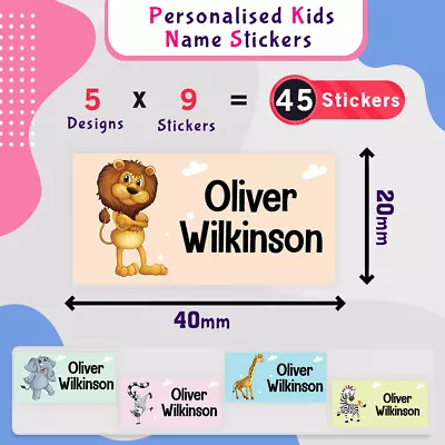 45  Personalised Waterproof School Sticky Children Kids Name Labels Stickers E11 • £4.49