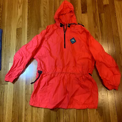 RARE VINTAGE US Open Tennis Adult Large Red Neon Hooded Pullover Rain Jacket • $99.99