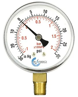 2-1/2  Dry Compound Vacuum Gauge Chrome Plated Steel Case Lower Mnt -30Hg/+30psi • $9.45