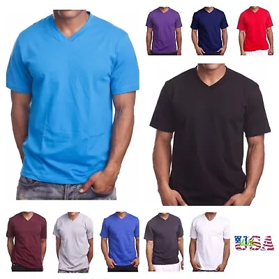 Mens T-Shirt HEAVY WEIGHT Plain V-Neck BIG AND TALL Camo Hunt GYM Active Tee • $10.99