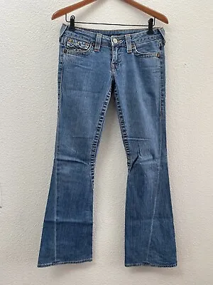 True Religion Joey Flare Flap Pocket Medium Wash Jeans Size 27 X 32 Low Rise • $29.97