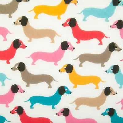 Polycotton Fabric Cute Dachshund Sausage Dogs Craft Fabric Material Metre • £3.99