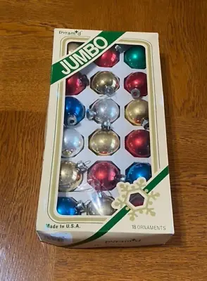 $14.99 • Buy Vintage Pyramid Jumbo Glass Christmas Ornaments Balls 18 Pack