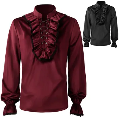 Medieval Scottish Shirt Red Ruffled Mens Shirt Men Renaissance Victorian Costume • $25.62