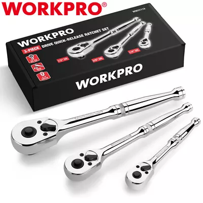 WORKPRO 3PCS Ratchet Set 1/4  3/8  1/2  Dr Ratchet Handle Quick Release 72-Tooth • $32.99