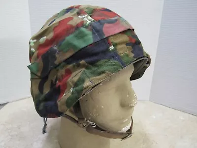 Swiss Helmet Model 71 M71 Military W/ Alpenflage Camo Cover 55-56 Small Sz- 7 • $74.95