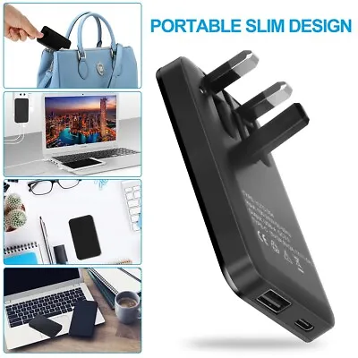 20W USB C PD & USB-A QC Ultra Slim Fast Charger Folding Dual Port UK Plug • £11.19