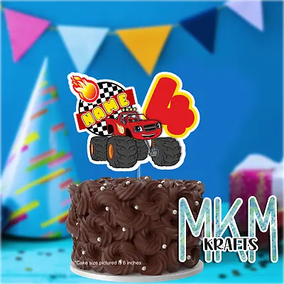 Blaze Monster Truck Personalised Card BIRTHDAY CAKE  Topper Any Name Age • £5.49